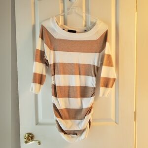 NWOT Gold & white striped 3/4 sleeve top